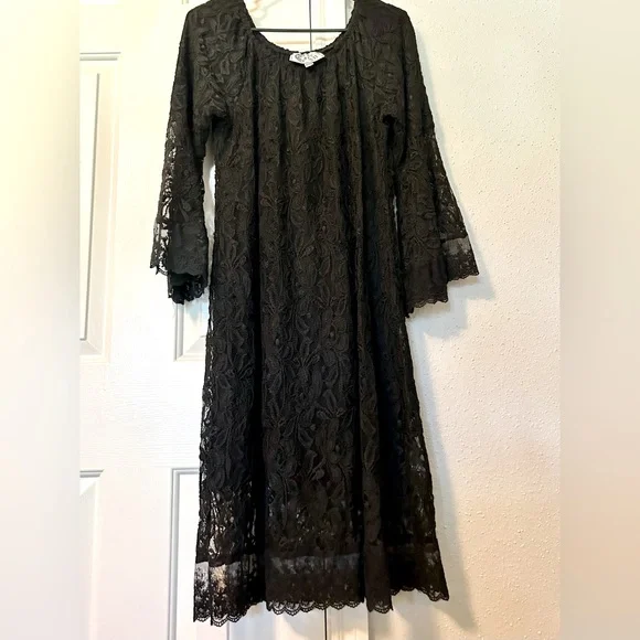 L&B Black Lace Western Style Dress Size S/M - Picture 9 of 16